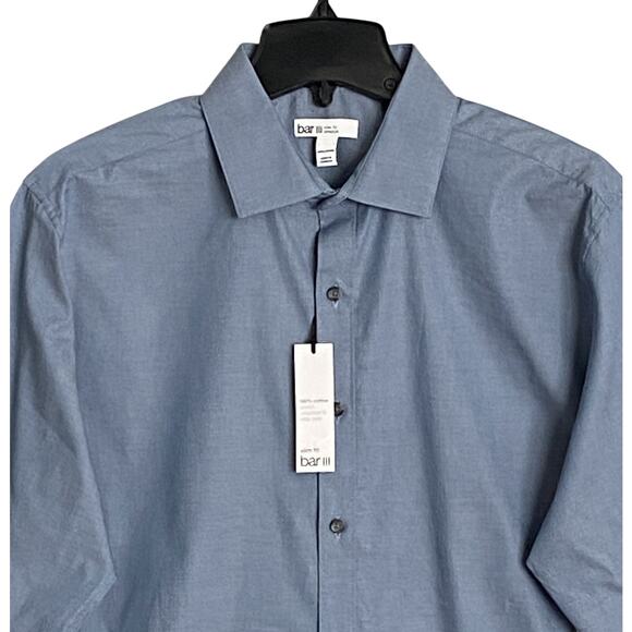 Bar III Men's Medium Button-Up Dress Shirt Slim Fit Stretch Light Indigo NEW - Picture 3 of 12